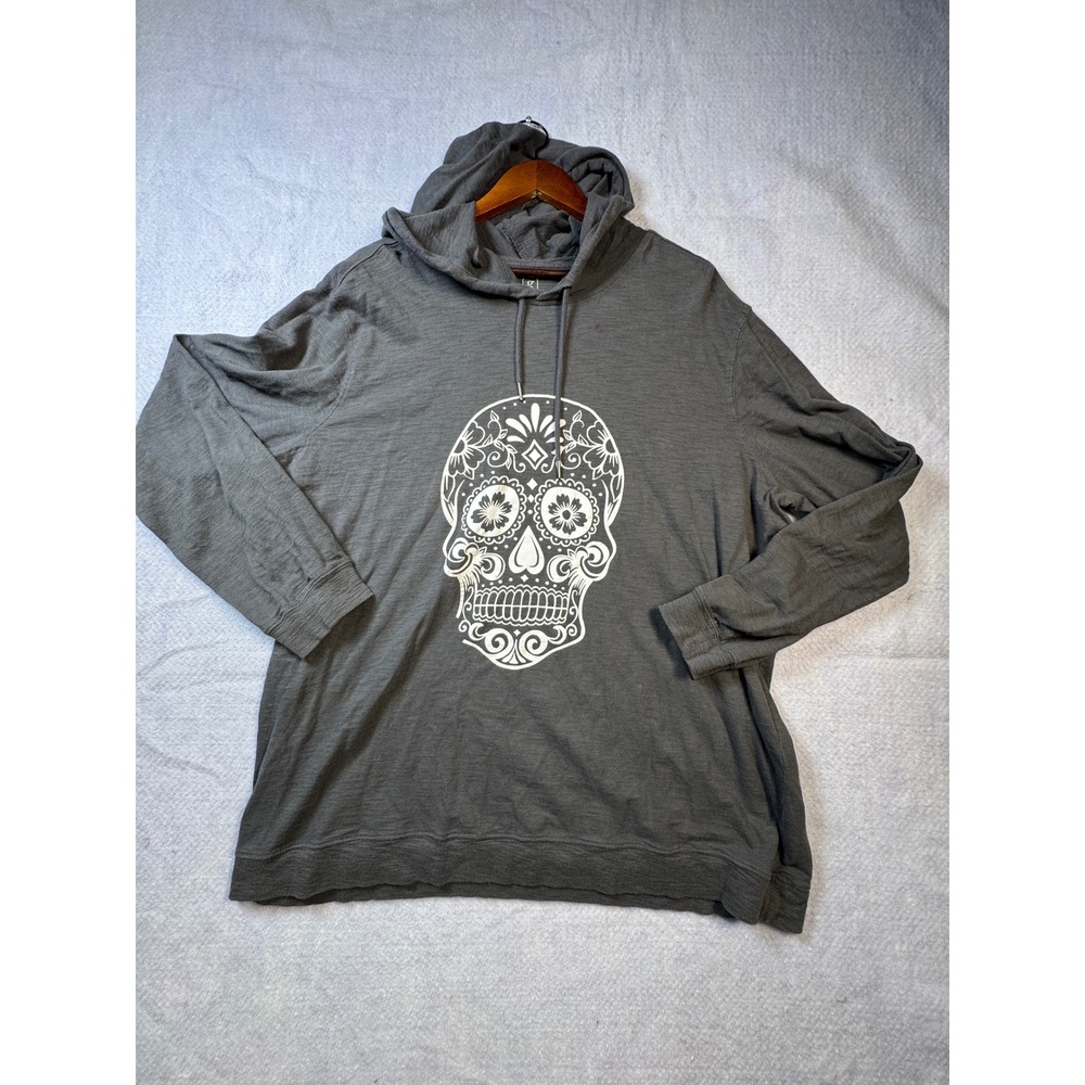George Mens XL/XG Charcoal Gray Sugar Skull Graphic Lightweight Hoodie Pullover